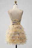 Cute Yellow A Line Halter Tiered Short Tulle Prom Dress