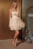 Cute Yellow A Line Halter Tiered Short Tulle Prom Dress