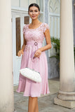 Pink Chiffon Mother of the Bride Dress with Lace