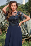 Navy Appliques Sequin Mother of Bride Dress