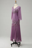 Grey Purple Mermaid Chiffon Mother of the Bride Dress with Lace