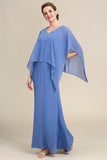 Grey Blue Sparkly Beaded Batwing Sleeves Mother of the Bride Dress