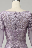 Grey Purple Chiffon Mother of the Bride Dress with Lace