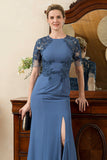 Blue Mermaid Open Back Mother of the Bride Dress with Slit