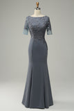 Grey Appliques Mermaid Mother of Bride Dress