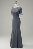 Grey Appliques Mermaid Mother of Bride Dress