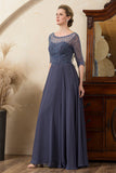 Sparkly Grey Blue Beaded Mother of the Bride Dress