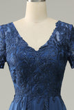 Blue A Line Mother of Bride Dress with Appliques