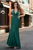 Mermaid Halter Dark Green Front Twist Maxi Bridesmaid Dress