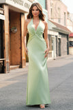 Mermaid Halter Dark Green Front Twist Maxi Bridesmaid Dress