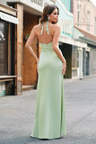 Mermaid Halter Dark Green Front Twist Maxi Bridesmaid Dress