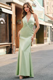 Mermaid Halter Dark Green Front Twist Maxi Bridesmaid Dress