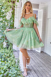 Off the Shoulder Ruffles Tulle Prom Dress with Embroidery