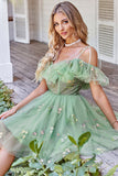 Cute A Line Lavender Off the Shoulder Corset Prom Dress with Ruffles