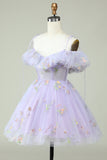 Lavender Off the Shoulder Corset Prom Dress with Ruffles