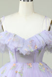 Lavender Off the Shoulder Corset Prom Dress with Ruffles