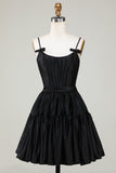 Trendy A-Line Spaghetti Straps Black Short Prom Dress