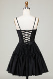 Trendy A-Line Spaghetti Straps Black Short Prom Dress