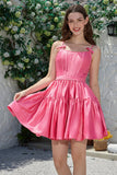 Stylish A-Line Spaghetti Straps Fuchsia Short Prom Dress with Bowknot