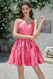 Stylish A-Line Spaghetti Straps Fuchsia Short Prom Dress with Bowknot