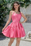 Stylish A-Line Spaghetti Straps Fuchsia Short Prom Dress with Bowknot