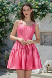 Stylish A-Line Spaghetti Straps Fuchsia Short Prom Dress with Bowknot