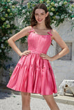 Stylish A-Line Spaghetti Straps Fuchsia Short Prom Dress with Bowknot