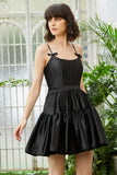 A-Line Spaghetti Straps Black Short Prom Dress