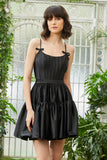 A-Line Spaghetti Straps Black Short Prom Dress