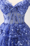 Dark Blue Off the Shoulder Tiered Sequins Short Prom Dress