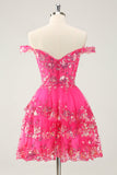 Cute Sparkly Hot Pink A Line Tiered Corset Lace Short Prom Dress