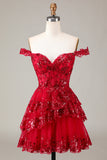 Cute Sparkly Hot Pink A Line Tiered Corset Lace Short Prom Dress