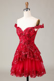 Cute Sparkly Hot Pink A Line Tiered Corset Lace Short Prom Dress