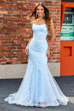 Mermaid Blush Spaghetti Straps Prom Dress with Appliques