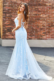 Sparkly Light Blue Beaded Mermaid Long Prom Dress