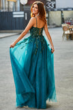 Dark Green Spaghetti Straps A Line Prom Dress with Slit