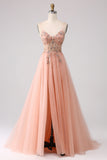 Charming A Line Spaghetti Straps Golden Long Prom Dress with Beading