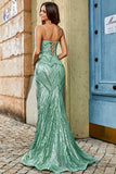 Trendy Green Mermaid Spaghetti Straps Long Prom Dress With Criss Cross Back