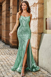 Trendy Green Mermaid Spaghetti Straps Long Prom Dress With Criss Cross Back