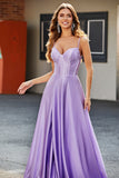 Sparkly Lilac A Line Spaghetti Straps Long Corset Prom Dresses With Rhinestones