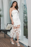 White Sheath Spaghetti Straps Long Engagement Party Dress with Flowers