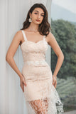 White Champagne Lace Ruffled Bodycon Engagement Party Dress