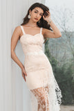 White Champagne Lace Ruffled Bodycon Engagement Party Dress