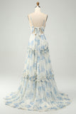 Spaghetti Strap Pleated Floral Ruffles Floor-Length Bridesmaid Dress