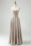 Dusty Sage Twist Front Pleated A Line Satin Long Bridesmaid Dress