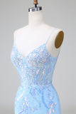 Glitter Lilac Blue Corset Sequins Bodycon Backless Short Prom Dress