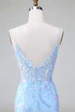 Glitter Lilac Blue Corset Sequins Bodycon Backless Short Prom Dress