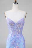 Glitter Lilac Blue Corset Sequins Bodycon Backless Short Prom Dress