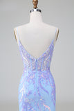 Glitter Lilac Blue Corset Sequins Bodycon Backless Short Prom Dress