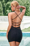 Black Tight Spaghetti Straps Corset Short Prom Dress with Beading